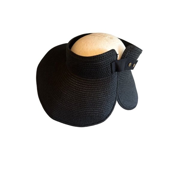Shade & Shore Black Woven Open Top Sun Hat Snap Adjustment - Picture 3 of 7